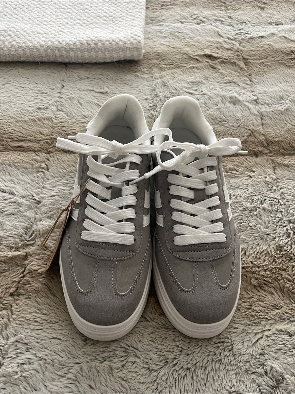 Gray Suede Low-Top Sneakers with White Accents